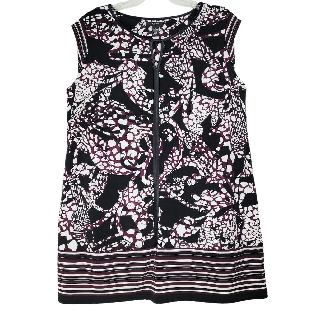 Alfani Woman NWT 1X Top Blouse Cap Sleeve Keyhole Neckline Purple Black White